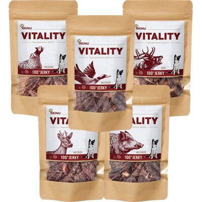 Akinu VITALITY MIX jerky pamlsek pro psy 5 balení 50 g Akinu VITALITY MIX jerky pamlsek pro psy 5 balení 50 g