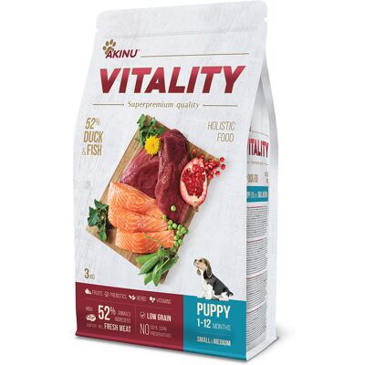 Akinu VITALITY kachní & rybí granule pro malá střední štěňata 3 kg Akinu VITALITY kachní & rybí granule pro malá střední štěňata 3 kg