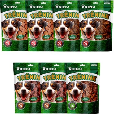 Akinu Trénink Hovězí & jehněčí & kachní & lososové pamlsek pro psy 7 balení 120 g Akinu Trénink Hovězí & jehněčí & kachní & lososové pamlsek pro psy 7 balení 120 g