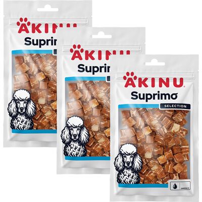 Akinu SUPRIMO SELECTION Losos kostky pamlsek pro psy mramorovaný 75 g MTP 3 ks Akinu SUPRIMO SELECTION Losos kostky pamlsek pro psy mramorovaný 75 g MTP 3 ks