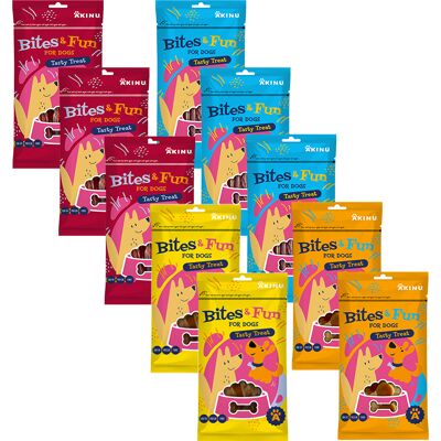 Akinu BITES & FUN Jehněčí & kachní & kuřecí pamlsek pro psy 10 balení 85 g Akinu BITES & FUN Jehněčí & kachní & kuřecí pamlsek pro psy 10 balení 85 g