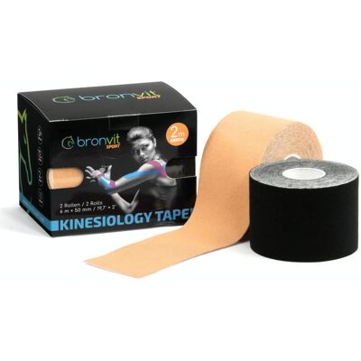 BronVit Sport Kinesio Tape set 5 cm x 6 m tejpovací páska 2 ks černá + béžová BronVit Sport Kinesio Tape set 5 cm x 6 m tejpovací páska 2 ks černá + béžová