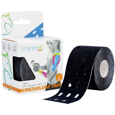 BronVit Sport Kinesio Tape děrovaný 5 cm x 5 m tejpovací páska černá BronVit Sport Kinesio Tape děrovaný 5 cm x 5 m tejpovací páska černá