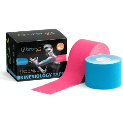 BronVit Sport Kinesio Tape set 5 cm x 6 m tejpovací páska 2 ks modrá + růžová BronVit Sport Kinesio Tape set 5 cm x 6 m tejpovací páska 2 ks modrá + růžová