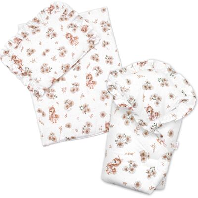 Baby Nellys Sada pro panenku 3D, zavinovovačka, peřinka a polštářek, Kačenka, béžová Baby Nellys Sada pro panenku 3D, zavinovovačka, peřinka a polštářek, Kačenka, béžová