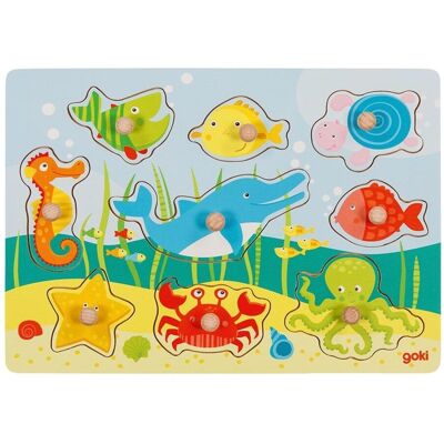 Goki Edukační dřevěná vkládačka/puzzle s úchyty Mořský svět Goki Edukační dřevěná vkládačka/puzzle s úchyty Mořský svět
