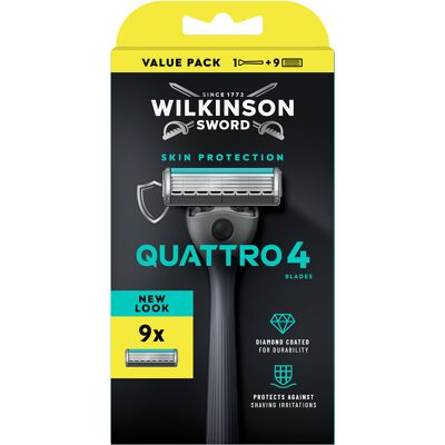 Wilkinson Sword Holicí strojek Quattro 4 Skin Protection + 9 hlavic Wilkinson Sword Holicí strojek Quattro 4 Skin Protection + 9 hlavic