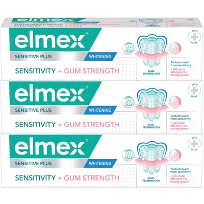 Elmex Zubní pasta Sensitive Sensitivity + Gum Strenght Whitening 3 x 75 ml Elmex Zubní pasta Sensitive Sensitivity + Gum Strenght Whitening 3 x 75 ml