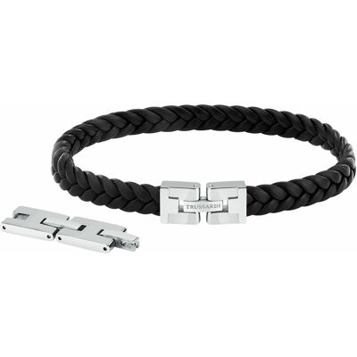 Trussardi Originální černý kožený náramek T-Leather TJAXV19 Trussardi Originální černý kožený náramek T-Leather TJAXV19