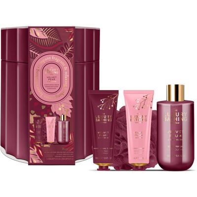 Grace Cole Dárková sada v plechové dóze Velvet Plum & Soft Suede 4 ks Grace Cole Dárková sada v plechové dóze Velvet Plum & Soft Suede 4 ks
