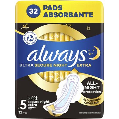 Always Noční hygienické vložky Ultra Extra Secure Night 32 ks Always Noční hygienické vložky Ultra Extra Secure Night 32 ks