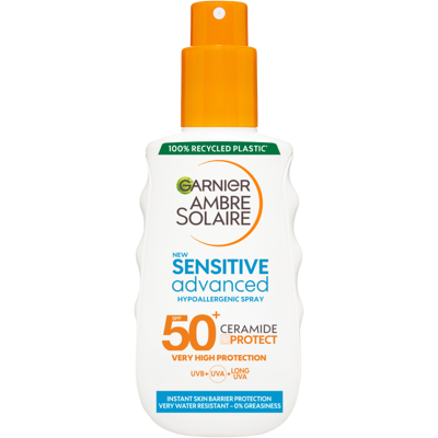 Garnier Ambre Solaire Sensitive SPF50+ Ochranný Sprej - Ochranný Sprej Garnier Ambre Solaire Sensitive SPF50+ Ochranný Sprej - Ochranný Sprej