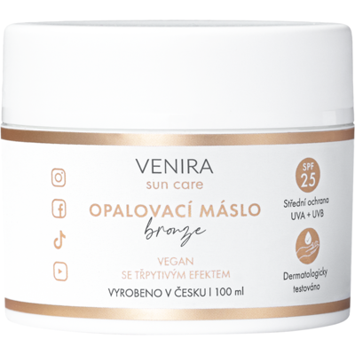 Venira Bronze SPF 25 Opalovací máslo - Podporuje opalování, Hydratuje, Rychle vstřebává Venira Bronze SPF 25 Opalovací máslo - Podporuje opalování, Hydratuje, Rychle vstřebává