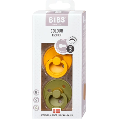 BIBS Barevné dudlíky z přírodního kaučuku, velikost 2, Honey Bee/Olive 2 ks BIBS Barevné dudlíky z přírodního kaučuku, velikost 2, Honey Bee/Olive 2 ks