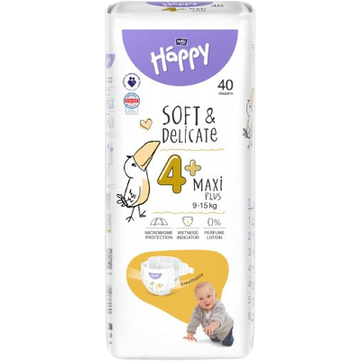 BELLA Baby Happy Soft&Delicate Velikost 4+ Maxi Plus - Jednorázové Plenky BELLA Baby Happy Soft&Delicate Velikost 4+ Maxi Plus - Jednorázové Plenky