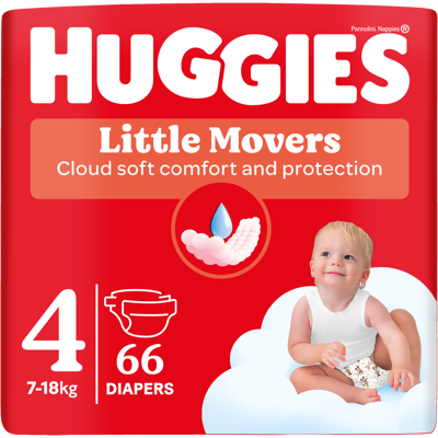 HUGGIES® Little Movers plenky 4 (7-18 kg) 66 ks HUGGIES® Little Movers plenky 4 (7-18 kg) 66 ks