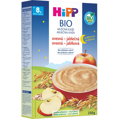 HIPP BIO Kaše mléčná na dobrou noc ovesná/jablková od 8m+, 250 g HIPP BIO Kaše mléčná na dobrou noc ovesná/jablková od 8m+, 250 g
