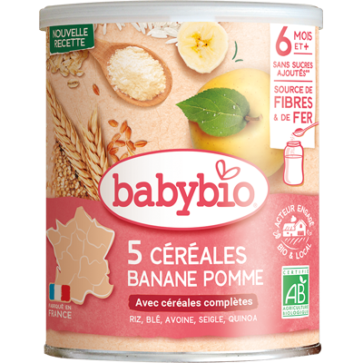 BABYBIO nemléčná 5zrnná obilná kaše immunité s banánem a jablkem 220 g BABYBIO nemléčná 5zrnná obilná kaše immunité s banánem a jablkem 220 g
