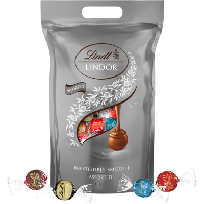 LINDT Lindt Lindor čokoládové pralinky směs stříbrný mix 1000 g LINDT Lindt Lindor čokoládové pralinky směs stříbrný mix 1000 g