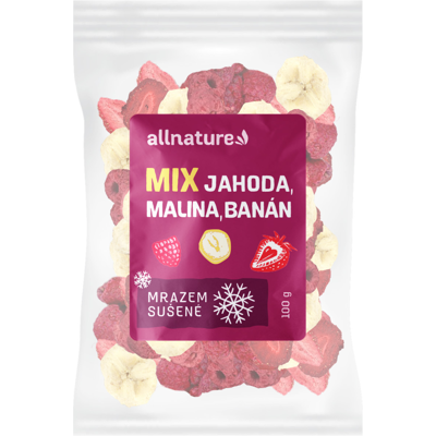 ALLNATURE Mix lyofilizovaného ovoce jahoda, malina, banán 100 g ALLNATURE Mix lyofilizovaného ovoce jahoda, malina, banán 100 g