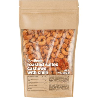 GYMBEAM Pražené solené kešu ořechy s chilli 200 g GYMBEAM Pražené solené kešu ořechy s chilli 200 g