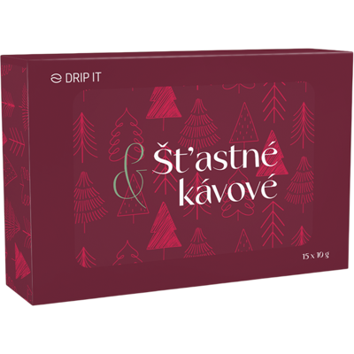 DRIP IT Káva ve filtru Kolekce 5 druhů kávy v dárkové edici Šťastné a kávové 15 x 10 g DRIP IT Káva ve filtru Kolekce 5 druhů kávy v dárkové edici Šťastné a kávové 15 x 10 g