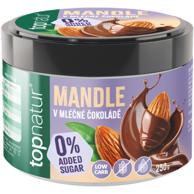 TOPNATUR No Added Sugar Mandle v mléčné čokoládě 250 g TOPNATUR No Added Sugar Mandle v mléčné čokoládě 250 g