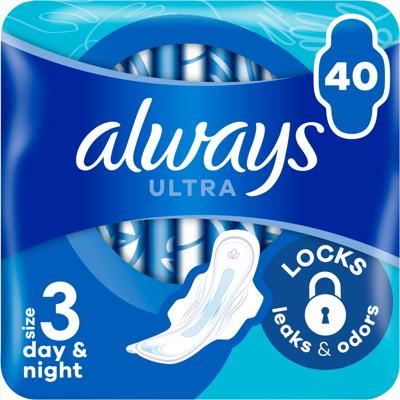 ALWAYS Ultra Day & Night hygienické vložky (vel. 3) s křidélky 40 ks ALWAYS Ultra Day & Night hygienické vložky (vel. 3) s křidélky 40 ks