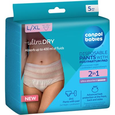 CANPOL BABIES Jednorázové poporodní kalhotky s vložkou 2v1 L/XL 5 ks CANPOL BABIES Jednorázové poporodní kalhotky s vložkou 2v1 L/XL 5 ks