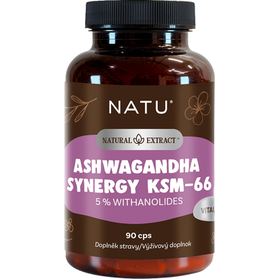NATU Natural Extract, Ashwagandha extrakt KSM-66 (5% withanolidů) s piperinem 90 kapslí NATU Natural Extract, Ashwagandha extrakt KSM-66 (5% withanolidů) s piperinem 90 kapslí