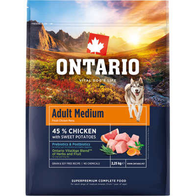 ONTARIO Krmivo Adult Medium Chicken & Sweet Potatoes 2.25 kg ONTARIO Krmivo Adult Medium Chicken & Sweet Potatoes 2.25 kg