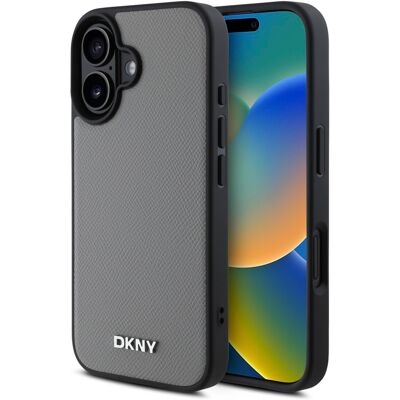DKNY PU LEATHER SILVER Ochranný kryt Apple iPhone 16 šedý DKNY PU LEATHER SILVER Ochranný kryt Apple iPhone 16 šedý