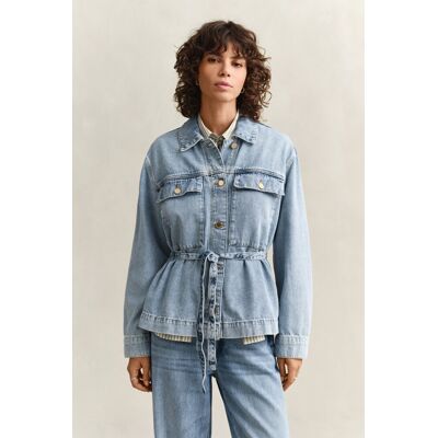 BUNDA GANT DENIM JACKET WITH TIE DETAIL LIGHT BLUE WORN IN L female BUNDA GANT DENIM JACKET WITH TIE DETAIL LIGHT BLUE WORN IN L female