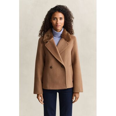 BUNDA GANT FAUX FUR COLLAR WOOL BLEND JACKET WARM KHAKI S female BUNDA GANT FAUX FUR COLLAR WOOL BLEND JACKET WARM KHAKI S female