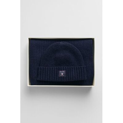SET ČEPICE A ŠÁLA GANT LABEL BEANIE SCARF GIFT SET EVENING BLUE S/M unisex SET ČEPICE A ŠÁLA GANT LABEL BEANIE SCARF GIFT SET EVENING BLUE S/M unisex