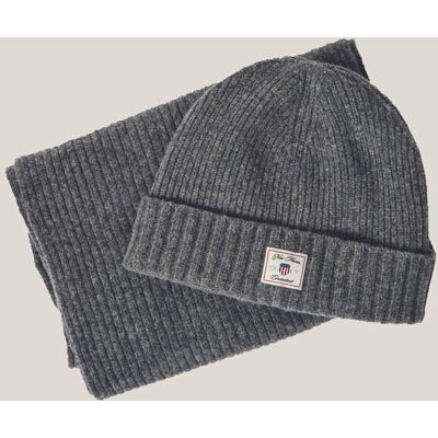 SET ČEPICE A ŠÁLA GANT BEANIE SCARF GIFT SET CHARCOAL MELANGE male SET ČEPICE A ŠÁLA GANT BEANIE SCARF GIFT SET CHARCOAL MELANGE male