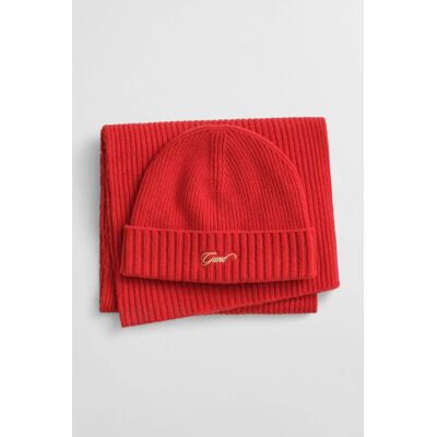 SET ČEPICE A ŠÁLA GANT SCRIPT BEANIE AND SCARF GIFT SET BOLD RED female SET ČEPICE A ŠÁLA GANT SCRIPT BEANIE AND SCARF GIFT SET BOLD RED female