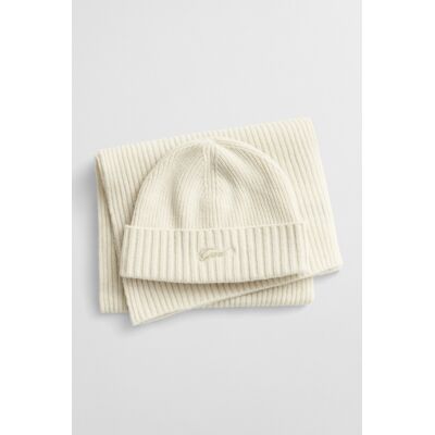 SET ČEPICE A ŠÁLA GANT SCRIPT BEANIE AND SCARF GIFT SET CREAM female SET ČEPICE A ŠÁLA GANT SCRIPT BEANIE AND SCARF GIFT SET CREAM female