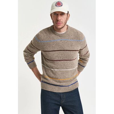 SVETR GANT STRIPED WOOL BLEND NEPS C-NECK DK. SAND MELANGE XL male SVETR GANT STRIPED WOOL BLEND NEPS C-NECK DK. SAND MELANGE XL male