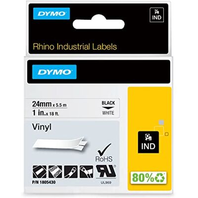 Dymo Průmyslové vinylové etikety Rhino 24 mm x 5,5 m černý tisk na bílém podkladu samolepicí páska Dymo Průmyslové vinylové etikety Rhino 24 mm x 5,5 m černý tisk na bílém podkladu samolepicí páska