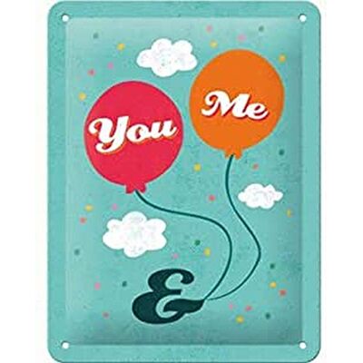 ART Retro plechová cedule, 15 x 20 cm, You & Me – nápad na dárek se skvělým nápisem, z kovu, vintage design s textem ART Retro plechová cedule, 15 x 20 cm, You & Me – nápad na dárek se skvělým nápisem, z kovu, vintage design s textem