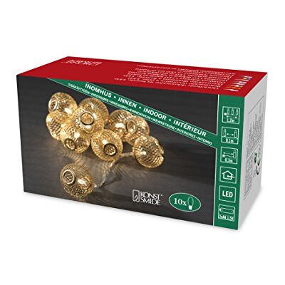 Konstsmide LED dekorační světelný řetěz, zlaté kovové koule, 10 teple bílých diod, provoz na baterie, uvnitř, transparentní kabel, 3 x AA 1,5 V (exk.) 3145-803 Konstsmide LED dekorační světelný řetěz, zlaté kovové koule, 10 teple bílých diod, provoz na baterie, uvnitř, transparentní kabel, 3 x AA 1,5 V (exk.) 3145-803