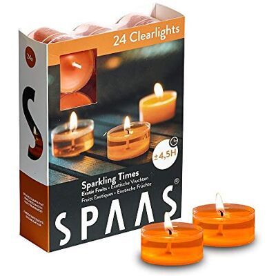 Spaas 24 vonných Clearlights, čajové svíčky s průhledným držákem, ± 4,5 hodiny Sparkling Times, zázvorová oranžová Spaas 24 vonných Clearlights, čajové svíčky s průhledným držákem, ± 4,5 hodiny Sparkling Times, zázvorová oranžová