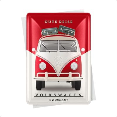 ART Plechová retro pohlednice, 10 x 14 cm, VW – dobrá cesta – nápad na dárek Volkswagen, originální licenční produkt (OLP), pohlednice z kovu, plechový mini štítek jako pohlednice, dekorace ART Plechová retro pohlednice, 10 x 14 cm, VW – dobrá cesta – nápad na dárek Volkswagen, originální licenční produkt (OLP), pohlednice z kovu, plechový mini štítek jako pohlednice, dekorace