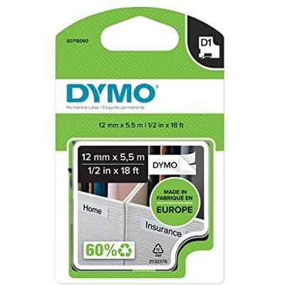 Dymo Originální vysoce výkonná nylonová páska na etikety D1 černá na bílé 12 mm x 5,5 m permanentně přilnavá vinylová páska pro popisovací zařízení LabelManager Dymo Originální vysoce výkonná nylonová páska na etikety D1 černá na bílé 12 mm x 5,5 m permanentně přilnavá vinylová páska pro popisovací zařízení LabelManager