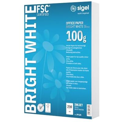 Sigel IP125 inkoustový papír, Bright White, ultra bílý, oboustranně potiskovatelný, 100 g, A4, 250 listů IP125, Nachhaltiges Papier für scharfe Druckbilder und kontrastreiche Farbausdrucke Sigel IP125 inkoustový papír, Bright White, ultra bílý, oboustranně potiskovatelný, 100 g, A4, 250 listů IP125, Nachhaltiges Papier für scharfe Druckbilder und kontrastreiche Farbausdrucke
