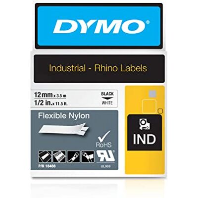 Dymo Rhino Industrie nylonové etikety flexibilní 12 mm x 3,5 m černé písmo na bílém podkladu samolepicí páska pro popisovací zařízení Rhino a LabelManager Dymo Rhino Industrie nylonové etikety flexibilní 12 mm x 3,5 m černé písmo na bílém podkladu samolepicí páska pro popisovací zařízení Rhino a LabelManager