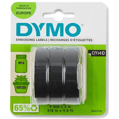 Dymo Originální tisková páska 3D bílá na černé 9 mm x 3 m samolepicí plastová páska na etikety pro popisovací zařízení Junior a Omega 3 razicí pásky Dymo Originální tisková páska 3D bílá na černé 9 mm x 3 m samolepicí plastová páska na etikety pro popisovací zařízení Junior a Omega 3 razicí pásky