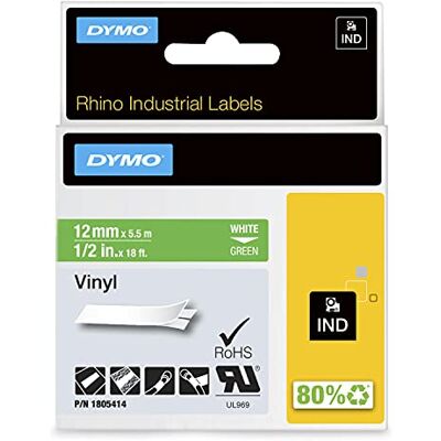 Dymo Průmyslové vinylové etikety Rhino 12 mm x 5,5 m bílé na zelené samolepicí páska Dymo Průmyslové vinylové etikety Rhino 12 mm x 5,5 m bílé na zelené samolepicí páska
