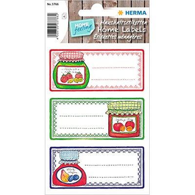 Herma 3766 Zavařovací etikety na marmeládu, 76 x 35 mm, samolepicí štítky pro domácnost v designu ovoce pro zavařování a kořenky, 12 kuchyňských nálepek Herma 3766 Zavařovací etikety na marmeládu, 76 x 35 mm, samolepicí štítky pro domácnost v designu ovoce pro zavařování a kořenky, 12 kuchyňských nálepek